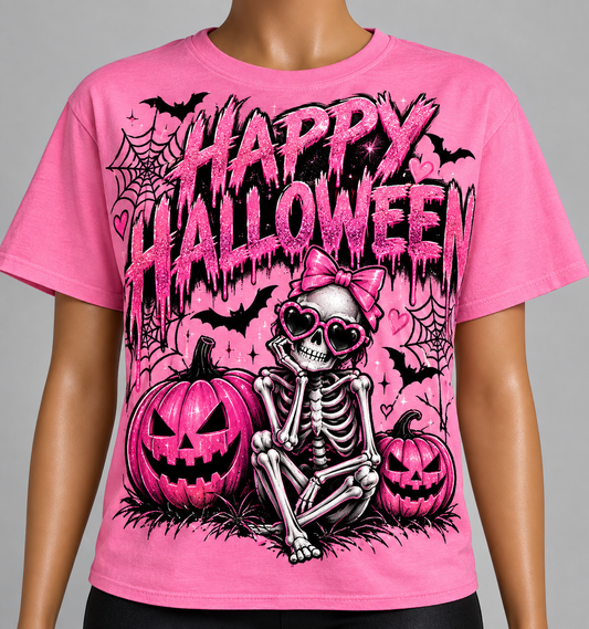 Happy Halloween -pink skeleton